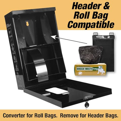 Dog Waste Station Dispenser Box, Fits Any Dog Poop Bag, Made of Rust-Proof Aluminum, Pet Waste Bag Dispenser with Lock and Rainguard, For Commercial Use, Parks, Condos & HOA (No bags included) (Black) - color: Black