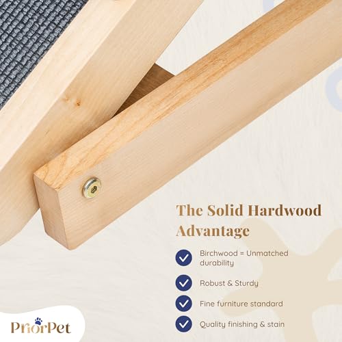 Dog Ramp for Bed with Safety Rails for High Beds up to 37" – Extra Wide 19.5" Adjustable Dog Bed Ramp for Large Dogs up to 200 lbs – Solid Birchwood, Non-Slip Rubber Surface, Foldable Design – Natural - color: Natural