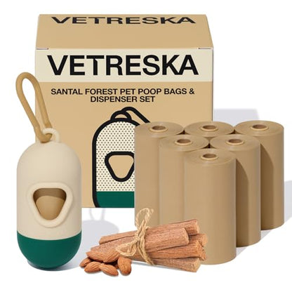 VETRESKA Dog Poop Bag with Dispenser, Leak Proof and Extra Thick Pet Waste Bags for Dog Walking and Cat Litter, Sandalwood & Almond Scented, 105 Count - size: 1 Count (Pack of 105), style: Santal Forest