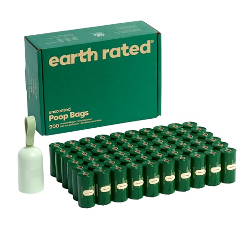 Earth Rated Dog Poop Bag Holder, Durable and Guaranteed Leakproof, Unscented, 1 Dispenser and 900 Bags - size: 1 Dispenser, 900 Bags, style: Unscented