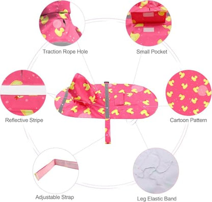 Large Dog Duck Pattern Raincoat Adjustable Pet Water Proof Clothes Lightweight Rain Jacket Poncho Hoodies with Strip Reflective (Peach, M) - color: Peach, size: M