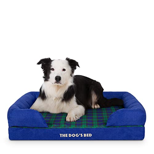 The Dog’s Bed Orthopedic Memory Foam Dog Bed with Bolsters for Large Dogs, High Density Support Mattress, Low Front Entry, Removable Washable Cover, Oxford Fabric, Black Watch Tartan, Large - color: Black Watch Tartan, size: Large Beds