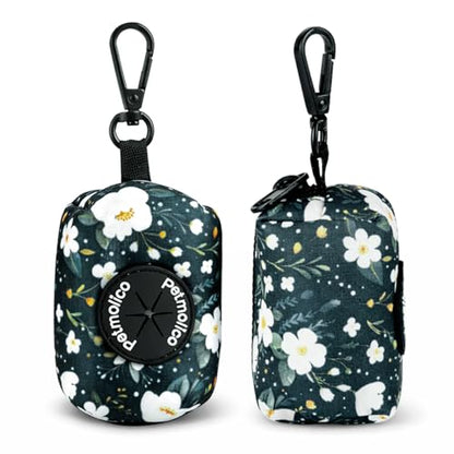 Petmolico Dog Poop Bag Holder Leash Attachment, Dog Waste Bag Dispenser Zippered Pouch, Fits Any Dog Leash, Includes Free Roll of Dog Bags, Poop Bag Dispenser - 2 Packs, Mixed Cyan&Flower - color: Cyan&Flower