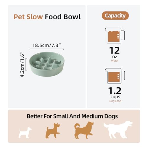 Havniva Ceramic Slow Feeder Dog Bowls, 1.2 Cups Dog Bowl Slow Feeding for Small and Medium Breed, 7.3inch Puzzle Dog Food Bowl Slow Feeder Non-Slip Anti-Gulping and Anti-Choking Reduces Bloating - color: 1 x Light Green-C, size: 7.3inch