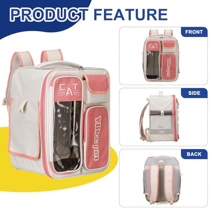 Pet Backpack Carrier, Portable and Ventilated, Oxford Cloth, Dogs Cats and Small Animals Travel Bag 12.99" Up to 16.5 Lbs, (Red), Intended for Hiking/Camping/Traveling - color: Red
