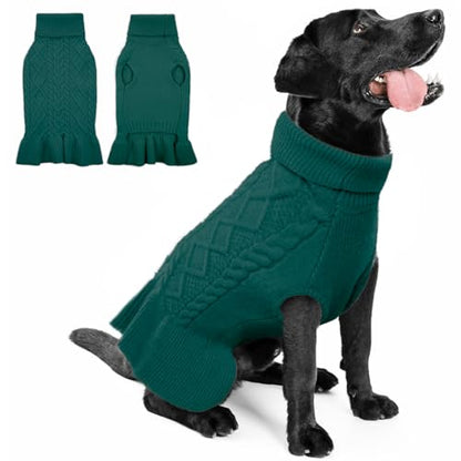QBLEEV Dog Sweaters - Medium Dogs' Warm Winter & Fall Knitwear Cable Pullover Doggie Sweaters for Girls & Boys - color: Green, size: Medium