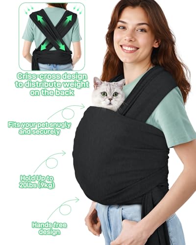 Dog Sling Swaddle Carrier for Small Dog, Cat Front Carriers for Small Pet up to 20lbs, Puppy Pouch with Adjustable Straps, Hands Free Pet Sling, Anti Anxiety Puppy Sling (Black) - color: Black