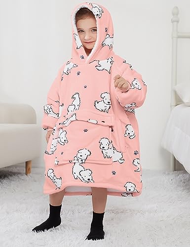 KFUBUO Wearable Blanket Hoodie for Kids Toddlers Sherpa Blanket Sweatshirt With Pocket Cute Dog Hoodies 2-6 Year Old Girl Boy Birthday Gifts - color: Dog, size: Kids 2-6YR