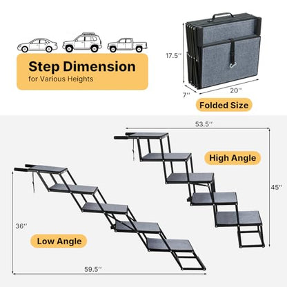 Veehoo Collapsible Dog Stairs for Large Dogs Extra Wide, 5 Steps Folding Dog Steps for Car Truck SUV 20" Wide, Heavy Duty Pet Loader Ramp Ladder Portable with Non Slip Surface, Support up to 200lbs - size: 5 Steps