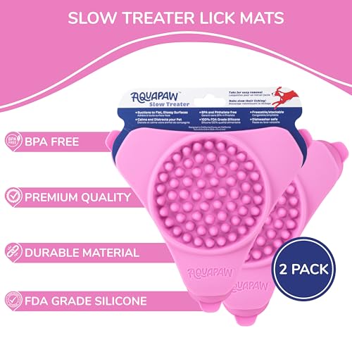 Aquapaw Lick Mat for Dogs 2-Pack, Suction Cup Dog Slow Feeder Pad & Licking Mat for Peanut Butter Treats – Calming Dog Bathing Aid, Stress Relief & Mental Stimulation for All Breeds - Pink - size: 2-Pack Regular