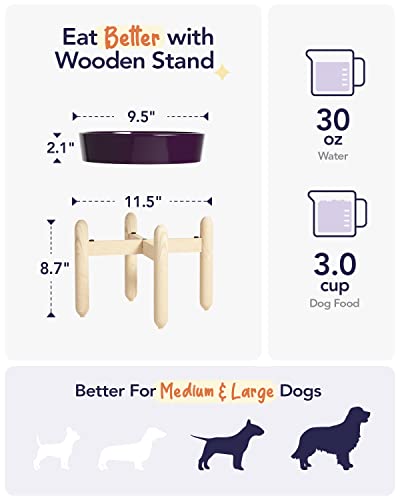 LE TAUCI Ceramic Slow Feeder Dog Bowls Elevated, 3 Cup Raised Bowl with Wooden Stand for Medium Large Breed, Slow Down Eating, Puzzle Dog Food Bowl, Maze Purple - color: Maze Purple+Stand, size: L-3 Cups