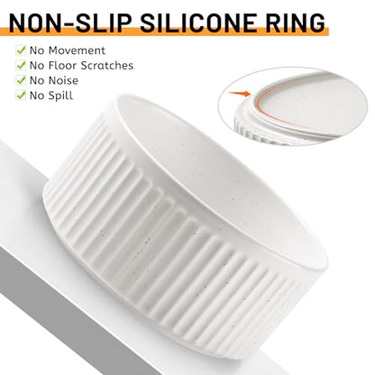 Non-Slip Ceramic Dog Bowls with Wooden Stand,8" Dog Food and Water Bowl Set with Silicone Base, 64 OZ/8 Cups Weighted Flip-Proof Pet Feeding Bowl for Small Dogs and Cats (Large,White) - color: Wood Stand, size: 8 Cups