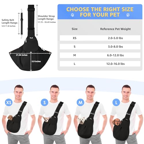 SlowTon Dog Carrier Sling - Thick Padded Shoulder Strap Adjustable Dog Carriers for Small Dogs, Puppy Carrier Purse for Pet Cat with Front Zipper Pocket Safety Belt Machine Washable (Black M) - color: C-Black Water-Resistant