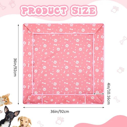 Marsui Dog Playpen Bottom Pad Fits for 36 Inch 4 Panels Pet Exercise Mat Puppy Crate Pad Reusable Washable Pet Training Pee Mat Hoop and Loop Design, Playpen Not Included - color: Pink, style: Dog Paw Bone Print