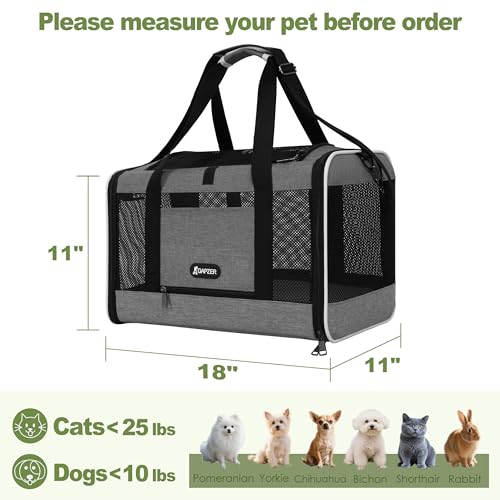 GAPZER Cat Carrier 18x11x11 Top Load Soft Pet Travel Bag Over 15 lbs, Collapsible Small Dog Puppy Crate 10 Pounds, Small Animal Rabbit Kennel Carrying Case, Kitten Mesh Cage Medium Cat Under 25 Grey - color: Grey