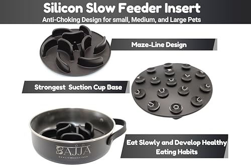 Black Slow Feeder Travel Dog Bowl Set – 30oz Stainless Steel + 20oz Collapsible Silicone Dish + Silicone Slow Feeder Insert | Water Bottle Holder | Non-Slip, Anti-Choking, BPA-Free – Claim - color: Slow feeder Black Bowl