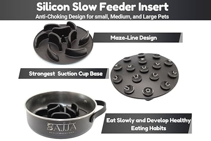 Black Slow Feeder Travel Dog Bowl Set – 30oz Stainless Steel + 20oz Collapsible Silicone Dish + Silicone Slow Feeder Insert | Water Bottle Holder | Non-Slip, Anti-Choking, BPA-Free – Claim - color: Slow feeder Black Bowl