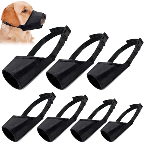 Coppthinktu Dog Muzzle Suit - 7PCS Adjustable Muzzles for Small to Large Dogs, Soft Comfortable Mouth Cover for Long Snout, Controls Biting, Barking & Chewing - color: AA-Black