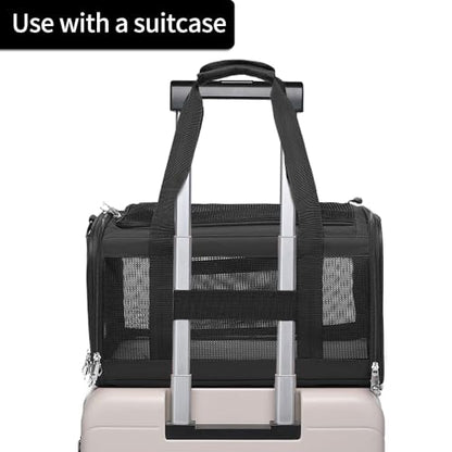 Airline Approved Pet Carrier for Cats and Small Dogs up to 15 lbs, Breathable Mesh and Collapsible Design, Portable Travel Bag for Bearded Dragon, Puppies Animal Hangbag, Rabbit Cage (Black, Small) - color: black