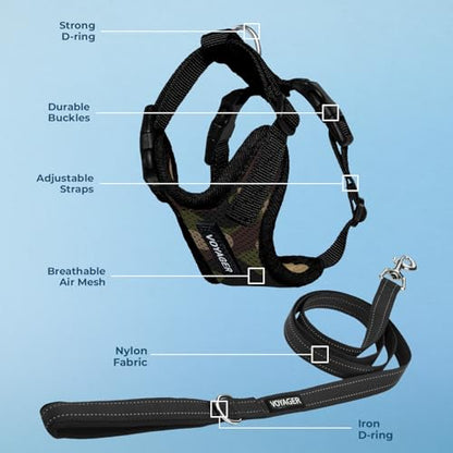 Best Pet Supplies Voyager Step-in Lock Pet Harness w Reflective Pet Leash Combo Set with Neoprene Handle 5ft - Supports Small, Medium and Large Breed Puppies/Cats - Army/Black Trim Set, M - color: Harness Leash Set (Army/Black Trim), size: M (Chest: 17 -