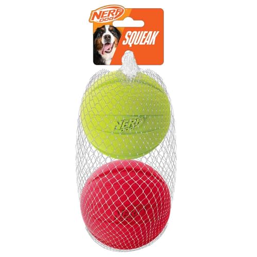Nerf Dog Classic Squeak Ball Outdoor Dog Toy, 3.8 Inch Dog Ball Fetch Toy, Squeaking Toy for Medium and Large Breeds, Green/Red, 2 Count - color: Green/Red, size: 1 Count (Pack of 2), style: 2-Pack