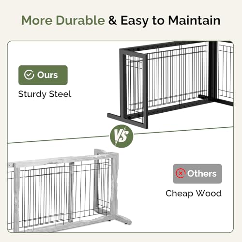 Outvita Free Standing Dog Gate, 21" Height Pet Gate Extra Wide Dog Gates for Stairs Doorways Front Porch Fireplace, 37" - 68" Wide Metal Adjustable Pet Fence Indoor, Black