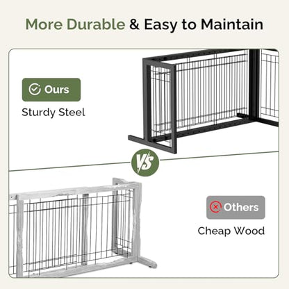 Outvita Free Standing Dog Gate, 21" Height Pet Gate Extra Wide Dog Gates for Stairs Doorways Front Porch Fireplace, 37" - 68" Wide Metal Adjustable Pet Fence Indoor, Black
