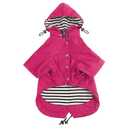 Morezi Dog Zip Up Raincoat with Reflective Buttons, Rain/Water Resistant, Adjustable Drawstring, Removable Hood, Raincoats with Legs 8lbs to 80lbs Available - Pink - XS - color: Pink, size: X-Small