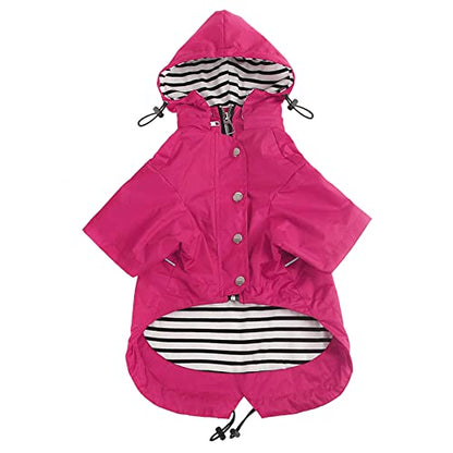 Morezi Dog Zip Up Raincoat with Reflective Buttons, Rain/Water Resistant, Adjustable Drawstring, Removable Hood, Raincoats with Legs 8lbs to 80lbs Available - Pink - S - color: Pink, size: Small