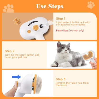 Pet Steam Brush for Dog & Cat – 3-in-1 Spray Hair Removal Comb for Shedding & Grooming, Softens Fur & Reduces Static – Water Brush for Long & Short Coats, Bath-Hating Pets, Includes Waterless Shampoo - size: 7.8″-180ML