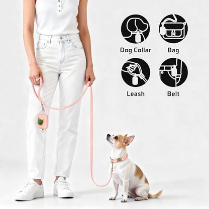 Didog Cute Dog Poop Bag Holder for Leash, Easy-Pull and Colorful PU Leather Dog Poop Bag Dispenser with Metal Clip, Includes 1 Roll Pet Waste Bag for Daily Walking,Pink - color: Pink