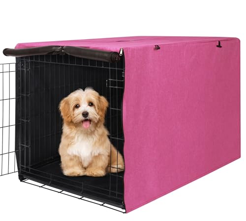 Deblue Dog Crate Cover, Durable Polyester Indoor Pet Kennel Cover Fit for 1 2 Doors Standard Wire Cage 30.0" L x 19.0" W x 21.0" H Pink - color: Pink, size: 30.0"L x 19.0"W x 21.0"H