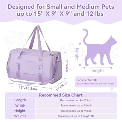 PETSFIT Soft-Sided Cat Carrier with Patented Safety Buckles, Lockable Zippers & Safety Tether,Escape-Resistant Travel Pet Carrier for Car Rides & Vet Visits, Airline Approved Under-Seat, Up to 12 lbs - color: Purple, size: 18.0"L x 11.0"W x 11.0"H