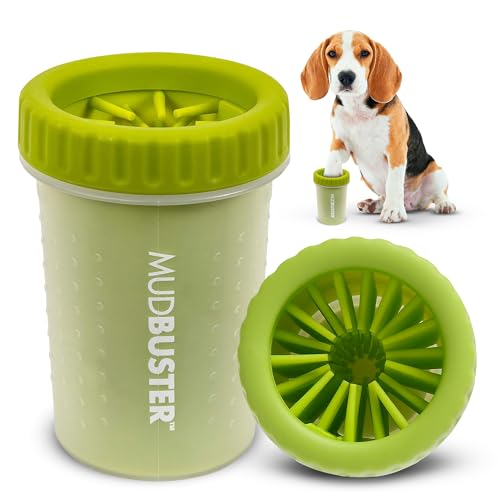 Dexas MudBuster Medium Dog Paw Cleaner, Green, Fits 1.5"-2.5" Wide Paws, Gentle Silicone Bristles for Quick, Easy Cleaning - color: Green, size: Medium without Lid