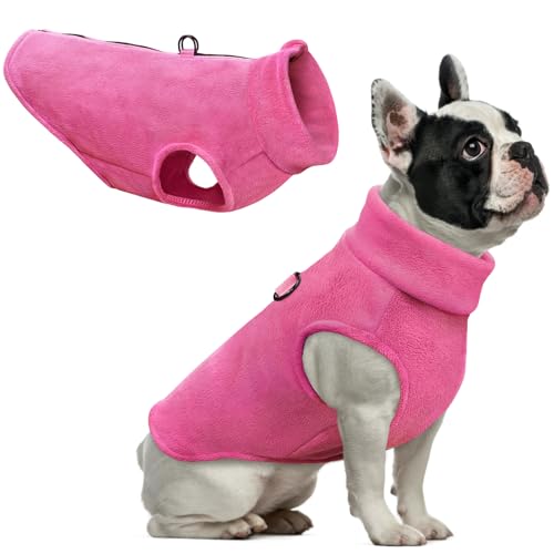 Idepet Dog Fleece Vest Sweater Zip Up Warm Pullover Dogs Jacket with D-Ring Leash Winter Cold Weater Coat Pet Sweatershirt Clothes Hoodie for Small Medium Dogs Boy Girl (Rose Red, S) - color: Rose Red, size: S