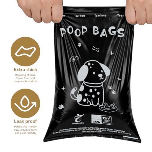 Biodegradable Dog Poop Bags 13×9in 120 count with Free Dispenser | ASTM D6400 & EN 13432 Compliant BPI Certified Poop Bags for Dogs, Unscented, Large, Earth Friendly Leakproof, Easy to Open - color: Black, size: 120 Count (Pack of 1)