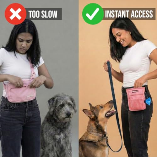 Dog Treat Pouch for Training – Magnetic Dog Treat Bag with Belt Clip & Poop Bag Dispenser – Hands Free Carry Pouch with Auto-Close Access & Shoulder Strap – Durable Pet Gear –Light Pink - color: Light Pink