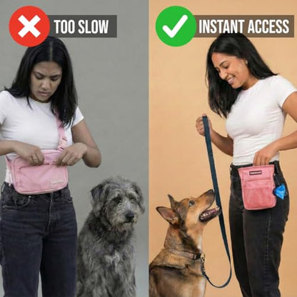 Dog Treat Pouch for Training – Magnetic Dog Treat Bag with Belt Clip & Poop Bag Dispenser – Hands Free Carry Pouch with Auto-Close Access & Shoulder Strap – Durable Pet Gear –Light Pink - color: Light Pink