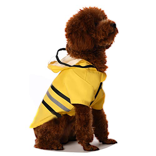 Wizland Reflective Dog Raincoat Dog Rain Jacket with Hood Lightweight Waterproof Rain Coat for Puppies (Yellow M) - color: Yellow, size: Medium