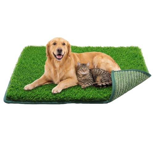 1.2'' Thick Woven Fake Grass Mat for Dog, Glue-Free Artificial Turf Potty Training Pad with Fast Drainage, Machine Washable Pet Pee Pad, Indoor Outdoor Non-Toxic Rug (Large) - size: 23.5'' x 35.5''（Large）