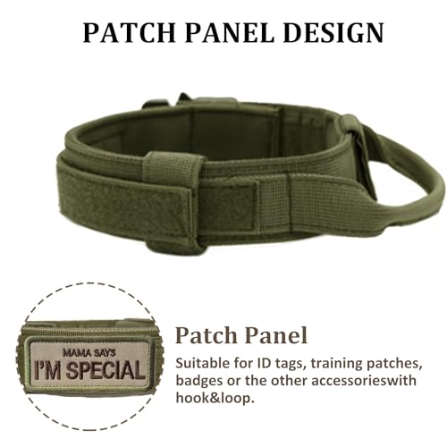 Tactical Dog Collar with Handle - Military Adjustable Dog Training Collar Soft Nylon and Heavy Duty Metal Buckle for Medium Large Dogs - with Patch (Green, X-Large) - color: Green, size: X-Large