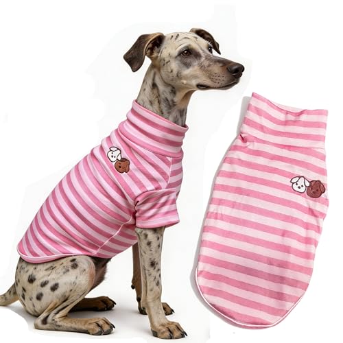 Turtleneck Dog Shirt Cute Doggie Embroidery Super Soft Dog Sweatshirt Stretchy Striped Puppy Pullover for Cats Small Medium Large Dogs (Pink Striped, XX-Large) - color: Pink Striped, size: XX-Large