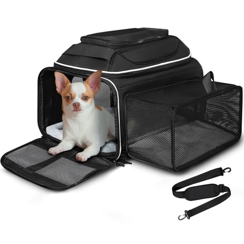 Petskd Top and Side Expandable Pet Carrier 18x13x9.5 Inches Southwest Airline Approved, Soft-Sided Carrier for Small Cats and Dogs with Locking Safety Zippers and Anti-Scratch Mesh(Black) - color: Black, size: 18.0"L x 13.0"W x 9.5"H