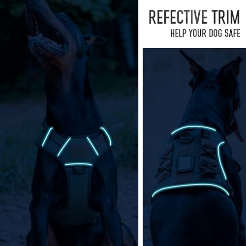 Tactical Dog Harness for Medium & Large Dogs, Green Adjustable No-Pull Control with Handle, Heavy Duty Reflective Vest - Size L - color: Army Green, size: L