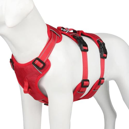 Red No-Pull Dog Harness, Reflective Padded Design for Small/Medium/Large Dogs, Adjustable & Escape-Proof Dog Vest. S:17-33 lbs (Chest:14-20",Neck:14-18") - color: Red, size: S:17-33 lbs (Chest:14-20",Neck:14-18")