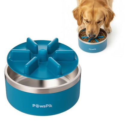 PawsPik 64oz 18/8 Stainless Steel Slow Feeder Dog Bowl, Double-Wall Non-Slip Metal Dog Bowl for Fast Eating Medium & Large Breeds, Detachable Slow Feeder Insert, Dishwasher Safe (Midnight Summit Blue) - color: Midnight Summit Blue