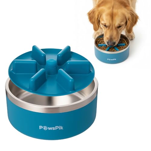 PawsPik 64oz 18/8 Stainless Steel Slow Feeder Dog Bowl, Double-Wall Non-Slip Metal Dog Bowl for Fast Eating Medium & Large Breeds, Detachable Slow Feeder Insert, Dishwasher Safe (Midnight Summit Blue) - color: Midnight Summit Blue