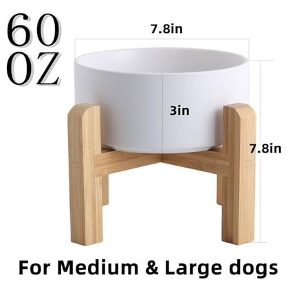Elevated/Raised Ceramic Dog Bowl with Bamboo Stand,8 inch 7.6 Cups Non-Slip Heavy-Weighted Single Pet Dish,Reduces Neck Strain White - color: White, size: 7.6Cups - Large