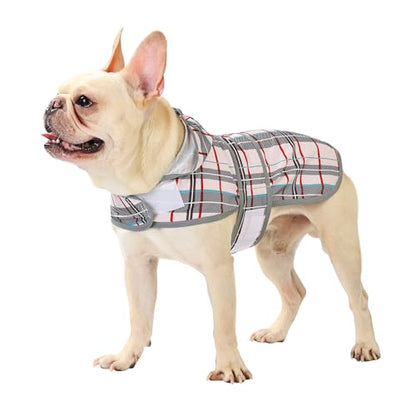 Dog Raincoat, Waterproof Dog Rain Jacket with Hood, Adjustable Rain Coat Poncho with Reflective Strips & Leash Hole for Large Medium Small Dogs Puppies, Lightweight Pet Clothes - color: Khaki Plaid, size: Medium