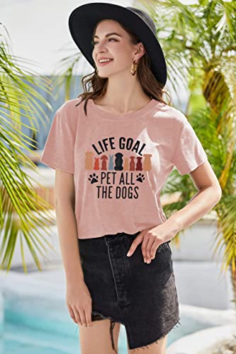 Dog Mom T-Shirt for Women - Pet Lover Shirt With Funny Saying Letter Print - All The Dogs Dog Mama Tee Top - color: Pink-a, size: Medium